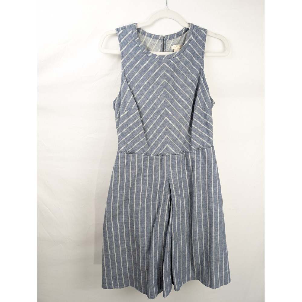 J Crew Striped 100% Cotton Sleeveless Mini Dress Size 6 Blue Coastal Nautical - Picture 2 of 10